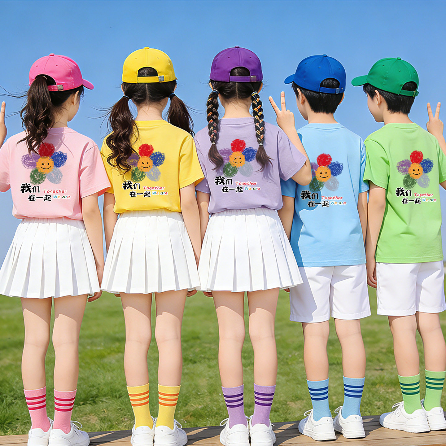 小学生班服定制彩虹短袖儿童t恤幼儿园毕业服运动会活动表演短袖