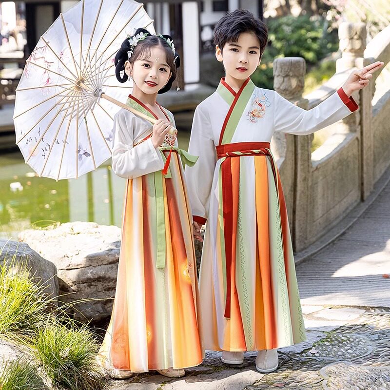 儿童国学服女童中国风甜美演出服古装书童男童弟子规表演汉服批发