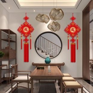 新款桃木中国结挂件福字客厅大号玄关招财镇宅过年电视墙春节挂饰