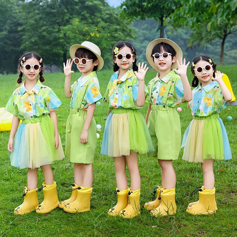 六一儿童演出服小学生啦啦队幼儿园毕业照班服绿色蓬蓬裙舞蹈表演