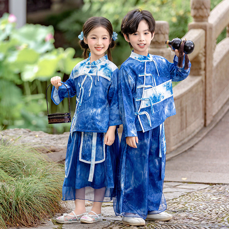 儿童新中式国风表演服秋季幼儿园唐装节日演出服国学汉服舞台合唱