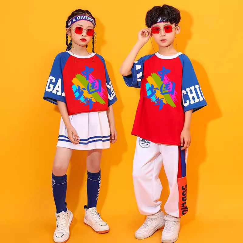 街舞儿童潮服嘻哈女童套装幼儿园舞蹈服小学生运动会啦啦队演出服