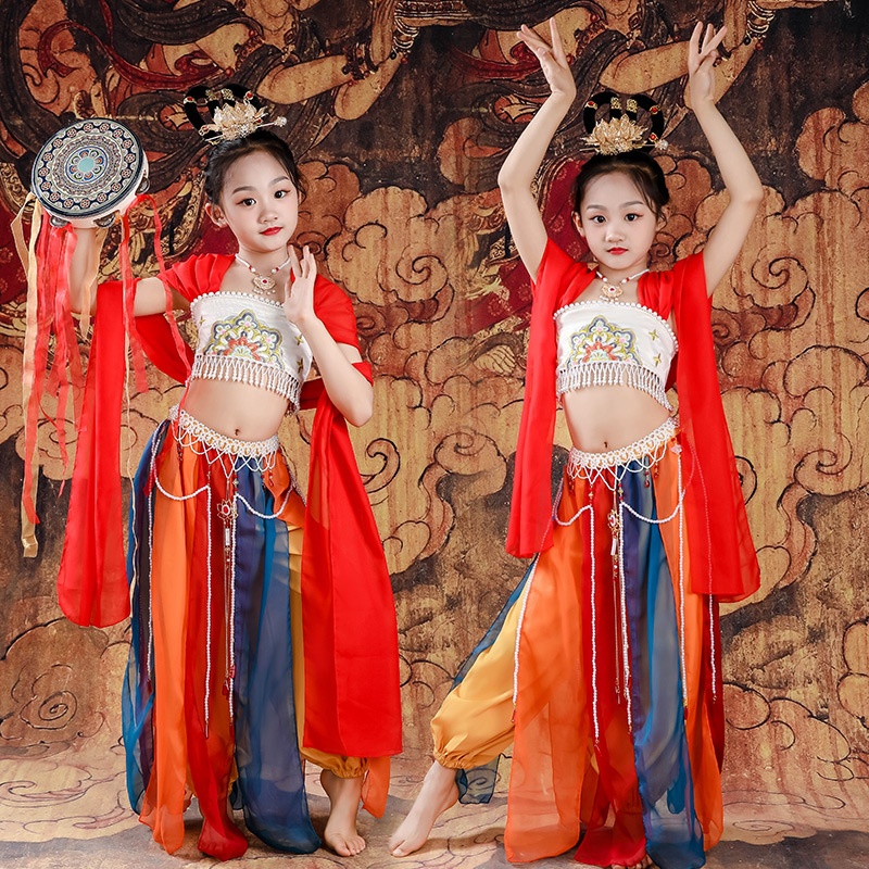 儿童敦煌舞蹈服古典飞天云川之舞民族演出服元旦表演琵琶演奏服装
