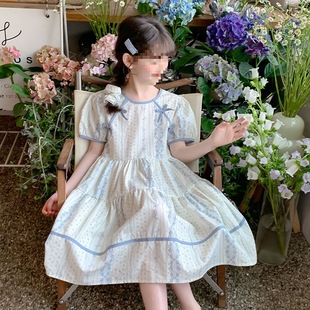 女童連衣裙夏裝 洋氣兒童夏季 純棉裙子小女孩泡泡袖 公主 2025新款