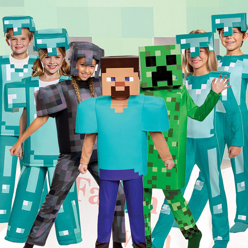 万圣节我的世界儿童cos服史蒂夫舞台游戏表演服minecraft蓝色绿色