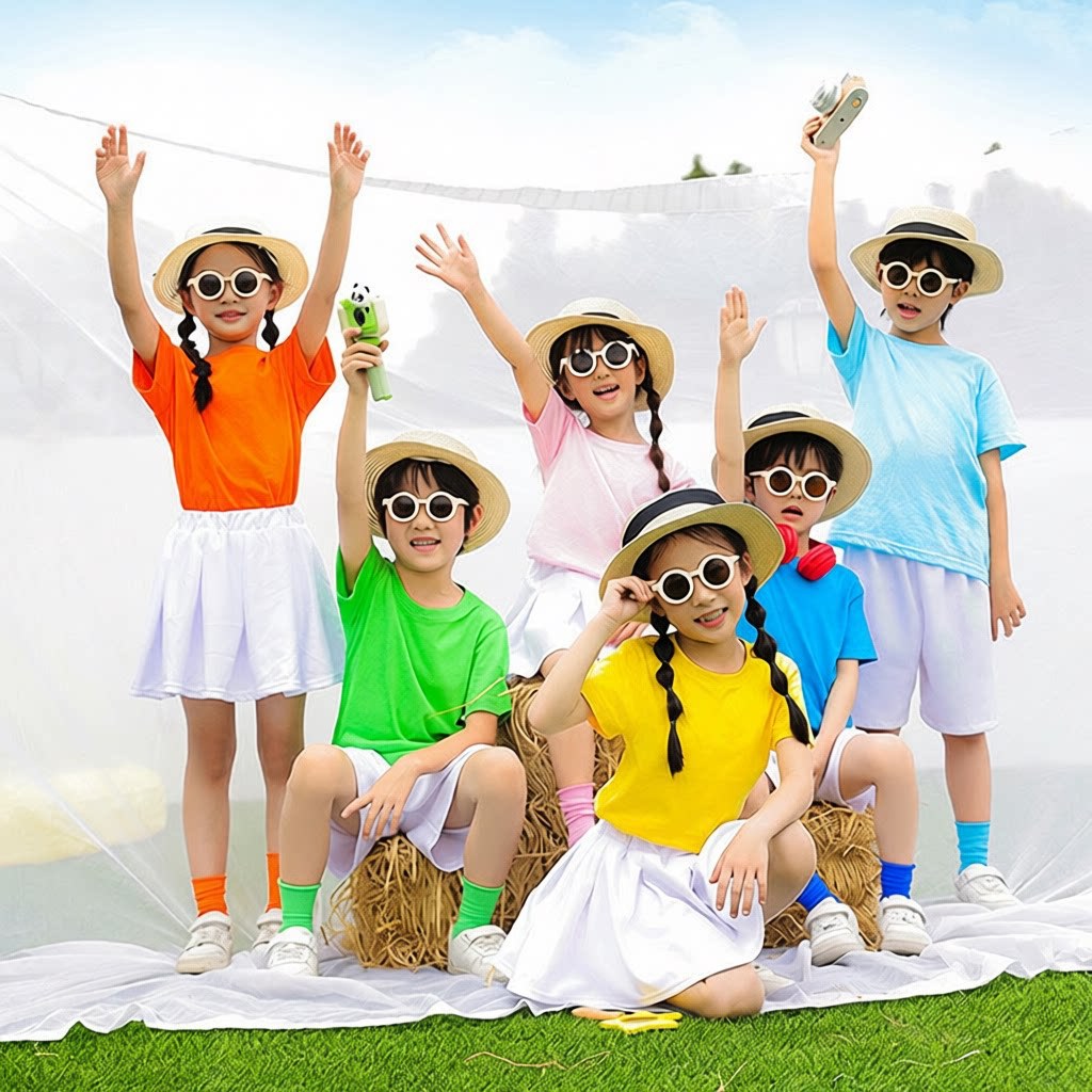 六一儿童演出服装幼儿园舞蹈糖果色毕业照T恤小学生啦啦队表演服