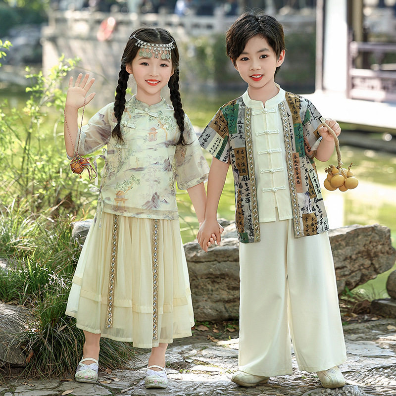 儿童古装汉服夏季兄妹装唐装国学礼服幼儿园六一合唱表演出服套装