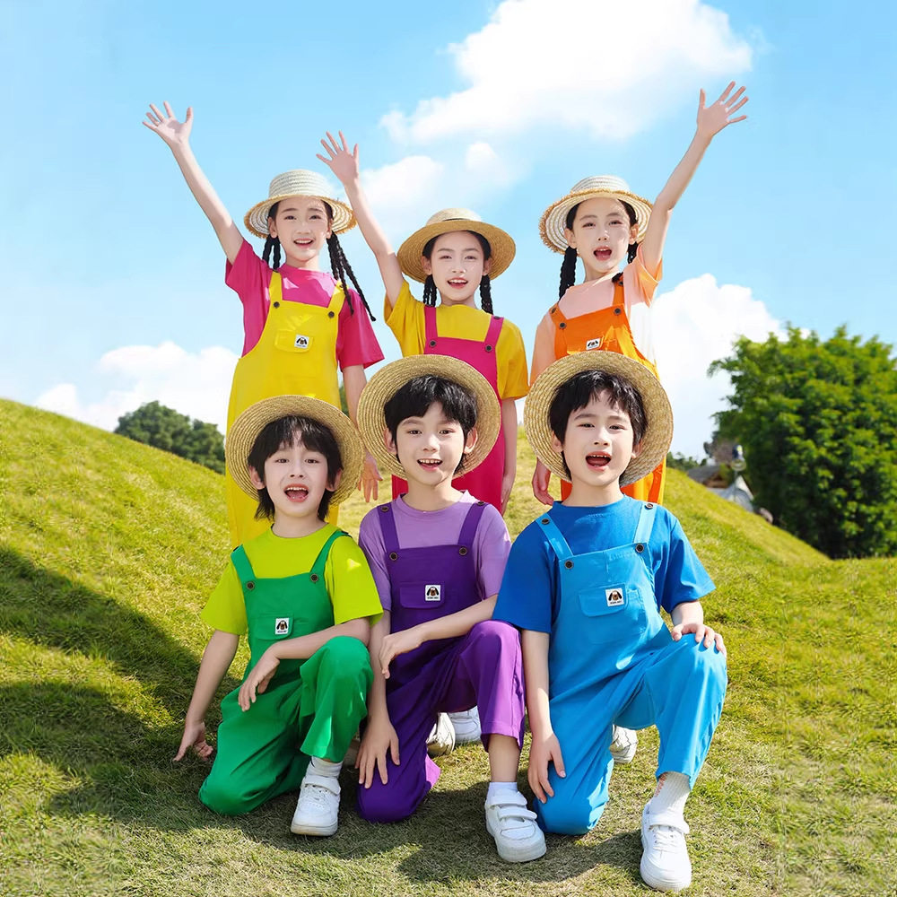 六一儿童啦啦队演出服表演舞蹈幼儿园小学生班服园服美拉德彩色T