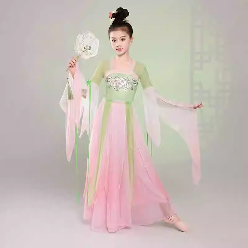 儿童古典舞中国舞身韵练功服民族舞扇子舞渐变汉唐古风演出服套装