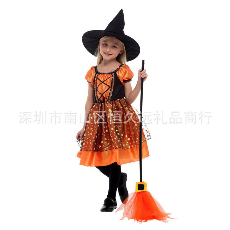 万圣节儿童女巫服装魔法师女巫婆化装舞会表演服学校话剧演出服
