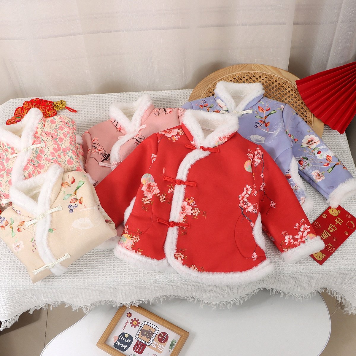 儿童棉服中国风两件套女童外套冬季加绒加厚拜年礼服宝宝唐装棉袄