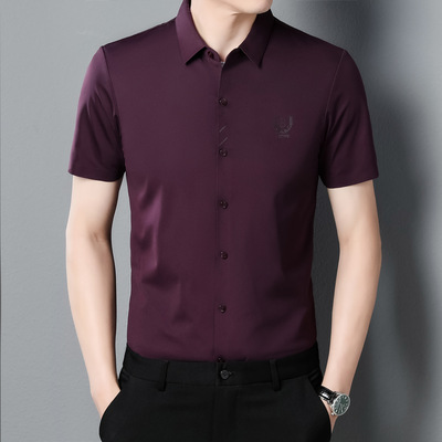夏季新款纯色衬衫男士短袖衬衫2023年舒适透气休闲半袖短袖衬衣