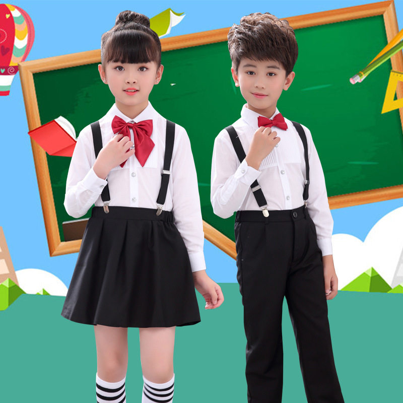 中小学生大合唱服装诗朗诵表演服儿童背带裤裙演出服幼儿园服班服