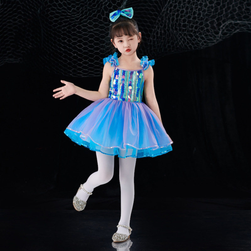 六一儿童演出服蓬蓬纱裙亮片幼儿园舞蹈表演服女孩公主连衣裙礼服