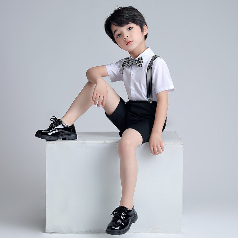 男童套装夏短袖衬衫背带裤帅气六一儿童演出服钢琴主持走秀表演服