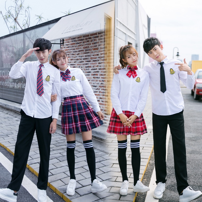 中学生校服韩版学院风棉质衬衫格裙套装jk制服毕业班服厂家批发