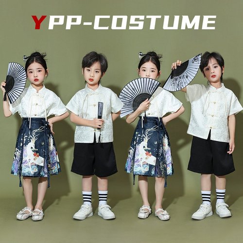六一儿童演出服唐装男童新中式套装女童汉服马面裙古典舞表演服装