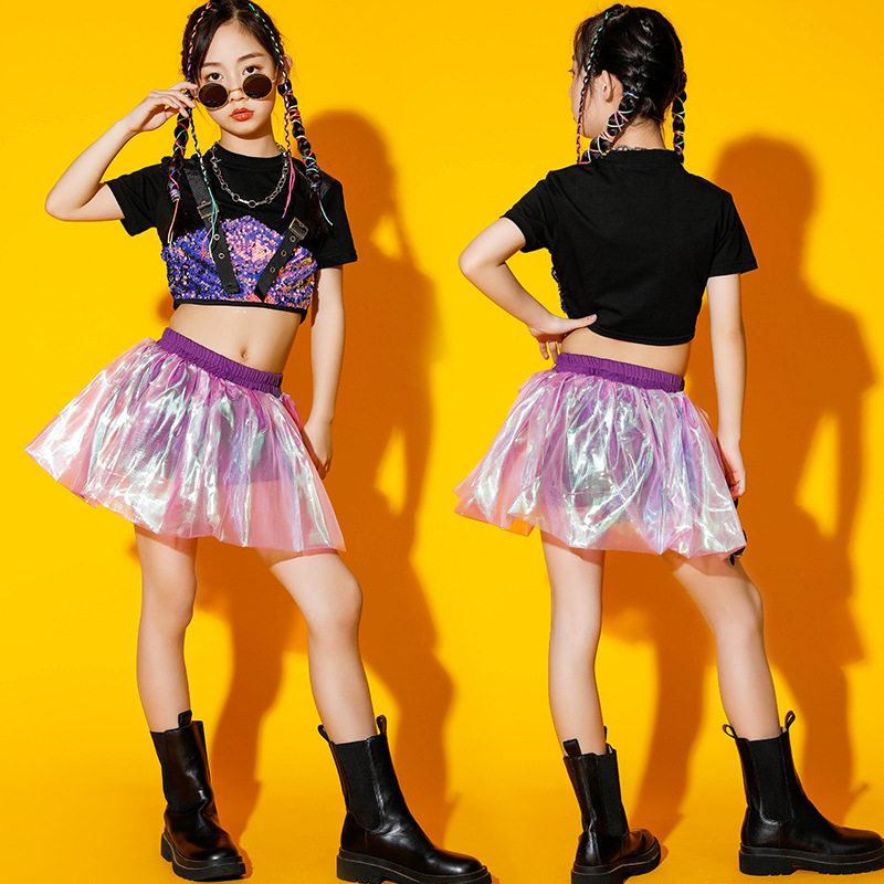 儿童爵士舞服装夏季女童嘻哈走秀啦啦操表演服女孩舞蹈服演出服潮