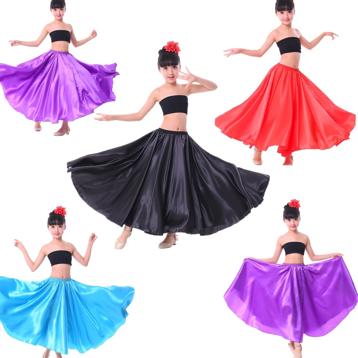 儿童西班牙舞蹈大摆裙演出服斗牛舞半身裙服装舞蹈裙幼儿表演服女