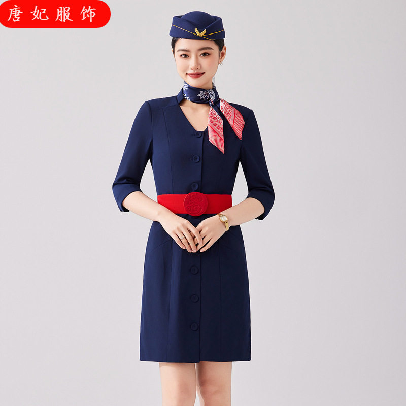 时尚连衣裙女中袖酒店前台珠宝店工作服航空学院校服东航空姐制服