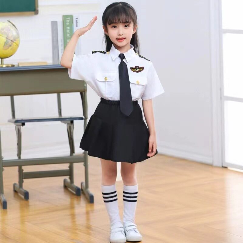儿童机长制服男空姐乘服装女飞行员套装演出表演出角色扮演舞蹈服