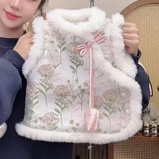 女童马甲中式唐装冬季汉服宝宝外穿古风加厚背心儿童中国风加绒