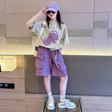 女童运动套装夏装2025新款女孩网红炸街童装大童夏季韩范嘻哈潮
