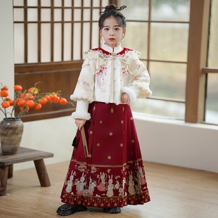儿童冬季高端红色唐装过年衣服马面裙女童冬装新年喜庆拜年服古装
