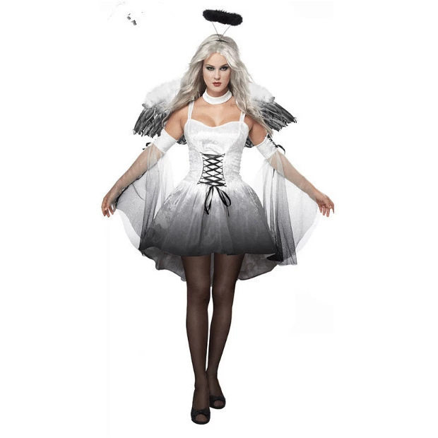 万圣节成人黑白天使装吸血鬼恶魔派对服装化妆舞会女COS表演衣服