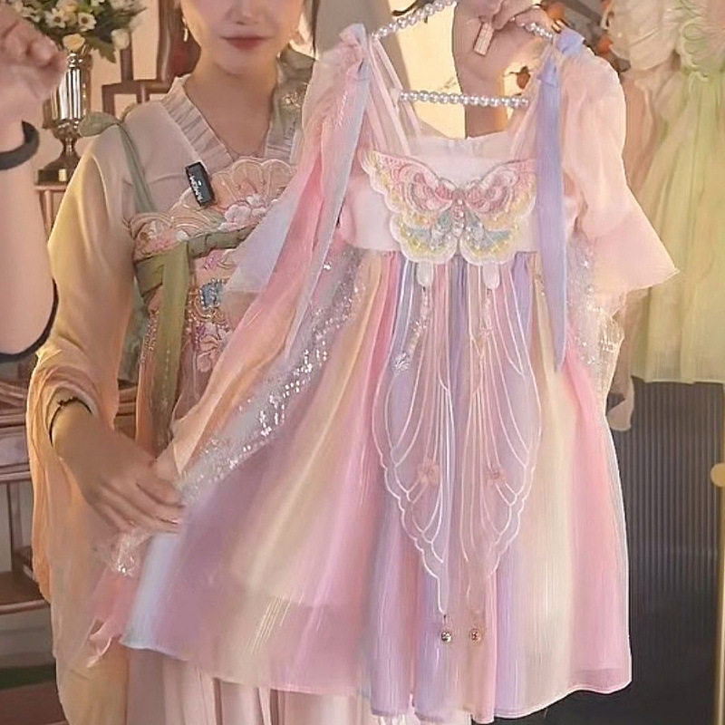 儿童夏季汉服襦裙女童连衣裙超仙古风公主唐装洋气小女孩表演服