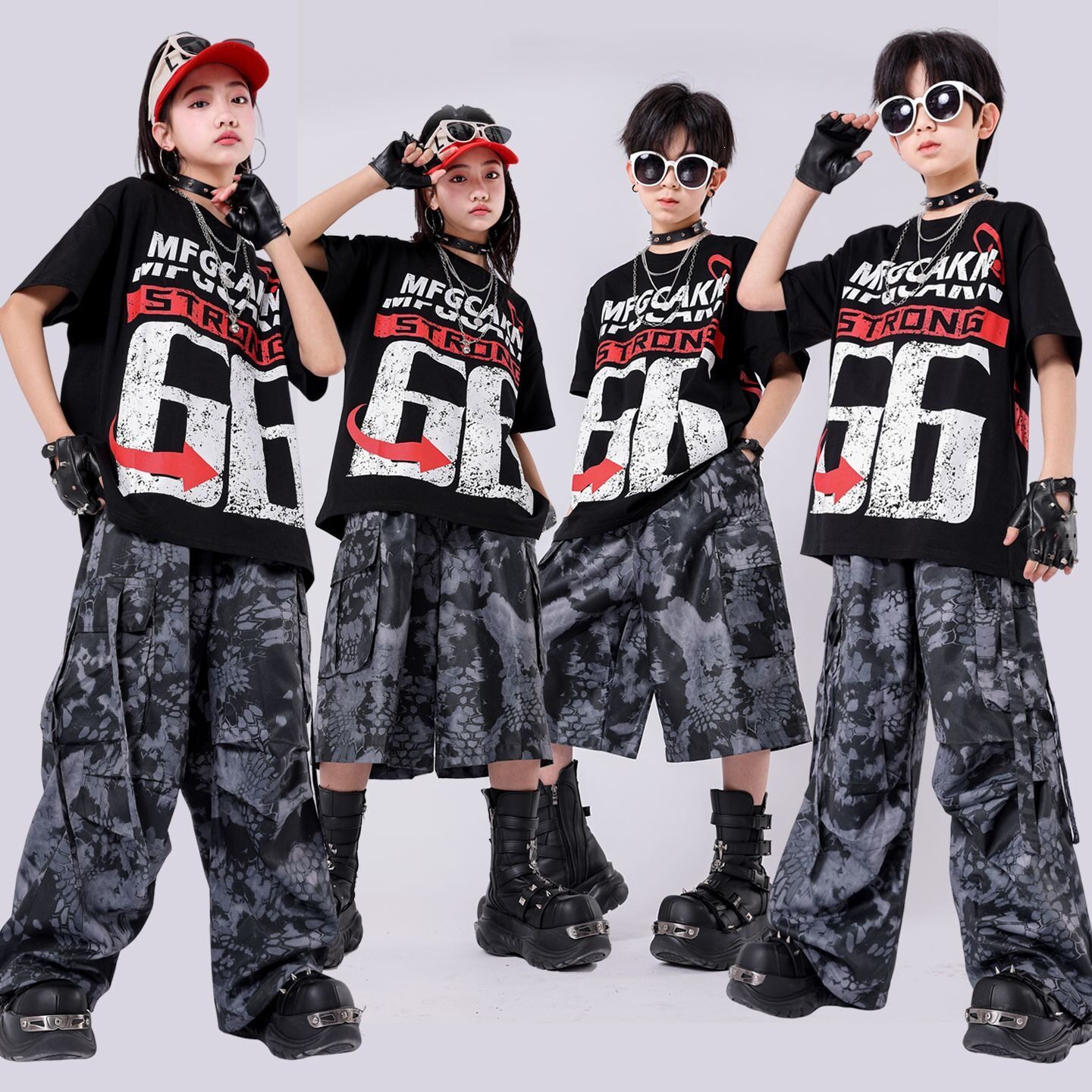 儿童街舞潮服男童酷帅嘻哈表演服宽松套装女童爵士舞演出服装夏