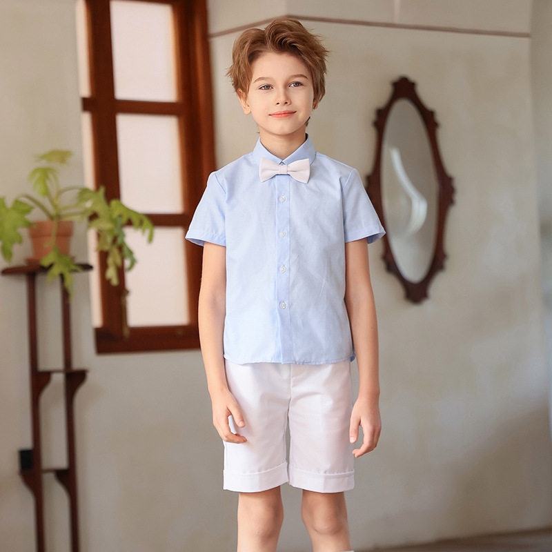 儿童礼服套装男童夏季短袖表演服钢琴主持六一朗诵演出服批发