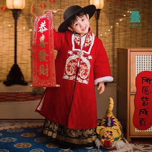 男童汉服马面裙改良秋冬日常明制古装高端中大童儿童套装一件代发