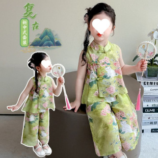 女寶寶闊腿褲 女童新中式 兒童漢服夏裝 夏季 國風套裝 2025新款