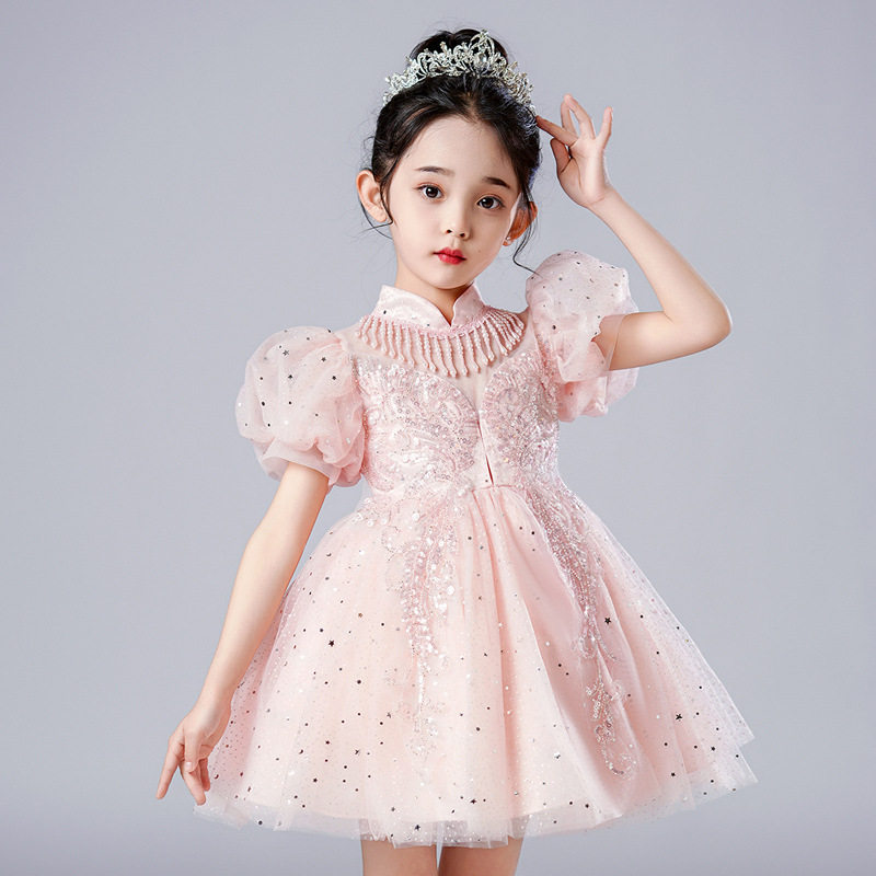 儿童礼服高级感蓬蓬纱公主裙小女孩新中式婚礼生日表演服连衣裙夏