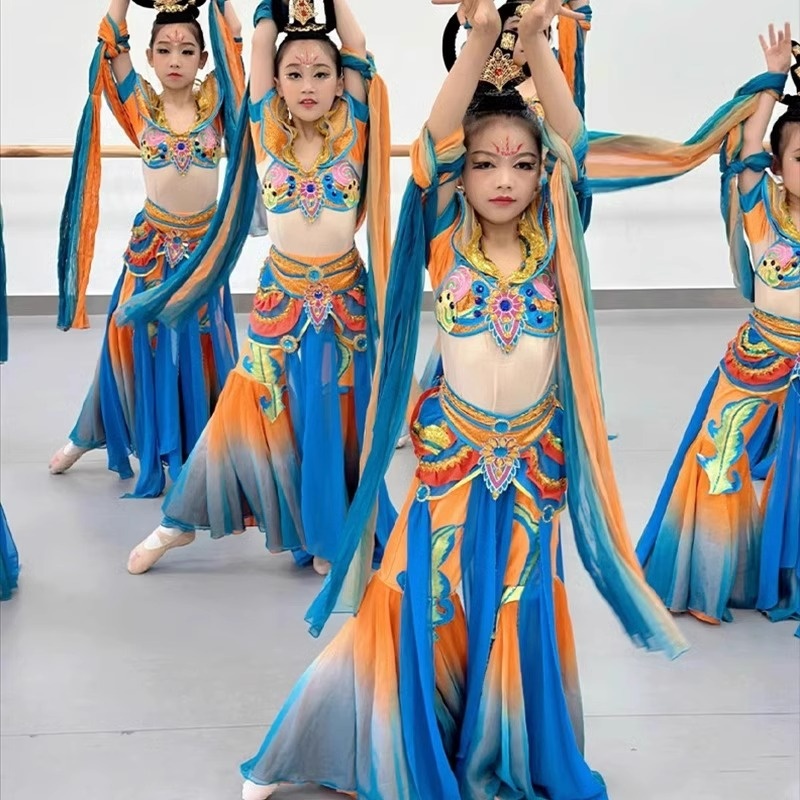 大漠飞天乐鼓舞蹈服敦煌女童汉服灼灼千姿国庆古典演出服千年之约
