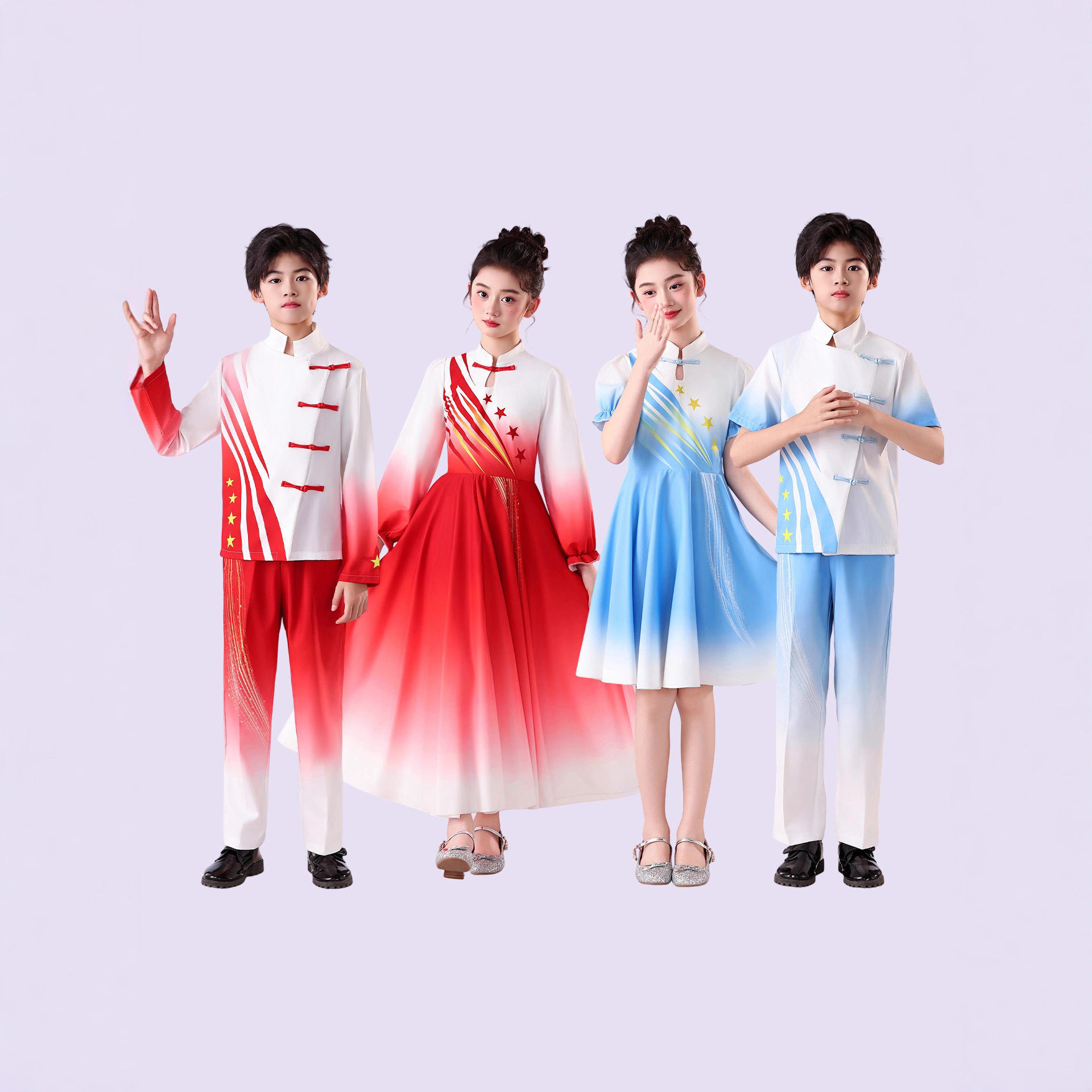 歌唱祖国大合唱演出服女长裙儿童中国风学生朗诵比赛红歌表演服男