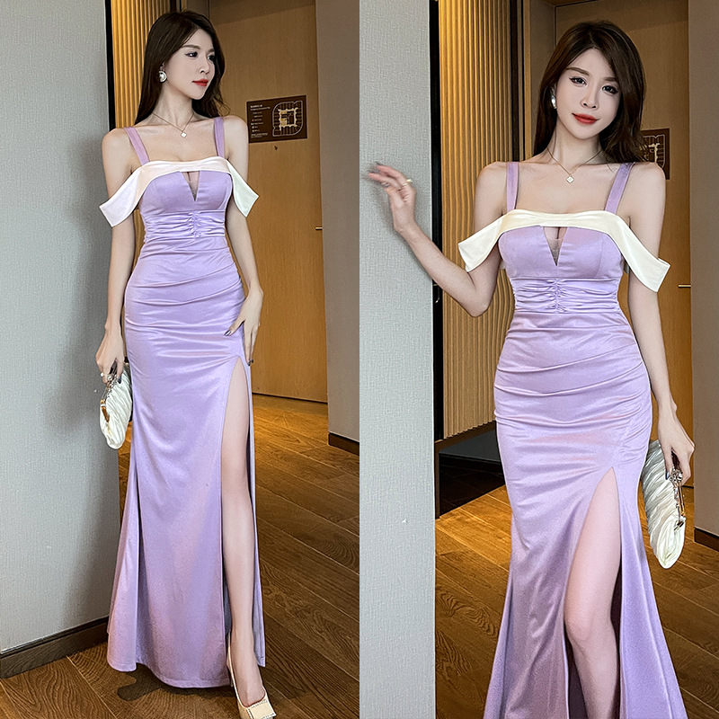 性感吊带晚礼服女夜总店佳丽主持人生日晚宴工作服纯欲轻奢长裙