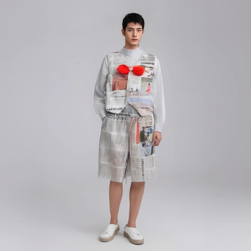 成人环保服装儿童时装秀走秀表演服幼儿园男童报纸环保亲子环保服