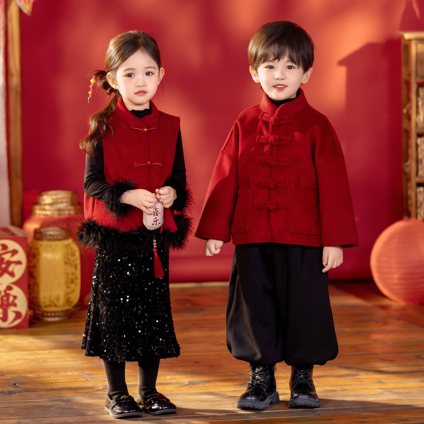 拜年服儿童新中式汉服男女童兄妹装唐装红色演出服加绒国风套装冬,童装/婴儿装/亲子装,汉服,淘宝优惠券,粉丝福利购,淘宝优惠卷