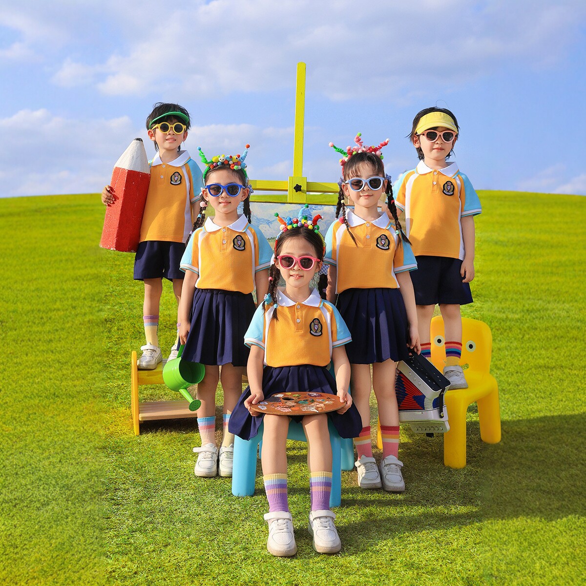 儿童园服夏装班服幼儿园校服套装小学生表演服运动风短袖短裤彩虹