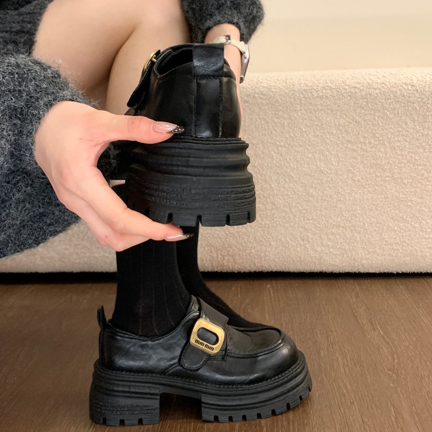 厚底增高乐福鞋女厚底2026春季新款黑色鞋子英伦风小皮鞋百搭单鞋,女鞋,乐福鞋（豆豆鞋）,淘宝优惠券,粉丝福利购,淘宝优惠卷