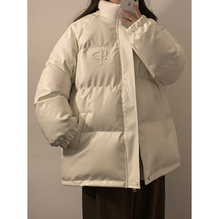 PU皮棉衣女冬季胖mm大码宽松御寒棉服显瘦学生加厚保暖棉袄外套潮