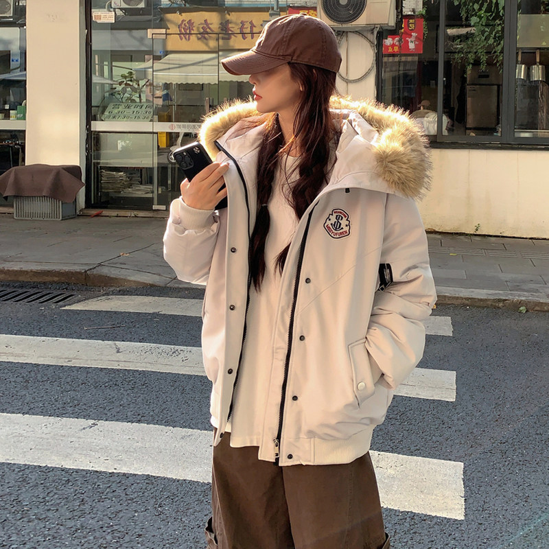 连帽棉服女冬季胖mm大码宽松加厚棉袄显瘦大毛领派克服棉衣外套潮