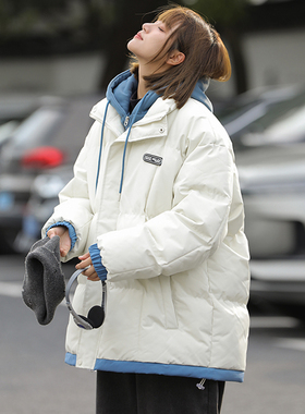 胖mm假两件棉衣女冬季宽松200斤加厚棉袄bf显瘦大码保暖棉服外套