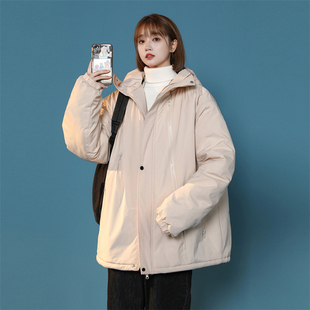 胖mm大码冲锋衣棉服女冬季宽松200斤加厚棉袄显瘦工装棉衣外套ins
