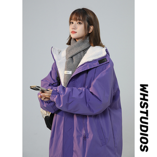 加绒加厚冲锋衣棉服女外套冬季胖mm大码宽松棉袄学生羊羔毛棉衣潮