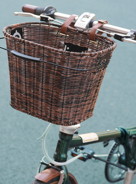 折叠自行车可拆卸编织车筐小布国布D5D7复古日式车篓菜篮子筐批发