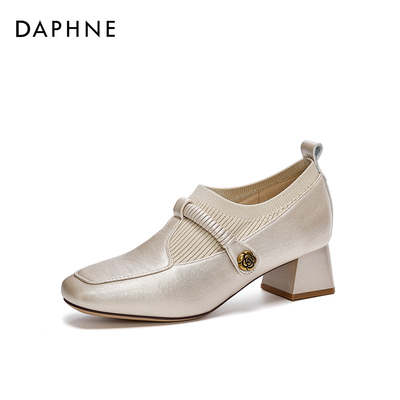 达芙妮法式方头粗跟软底玛丽珍鞋