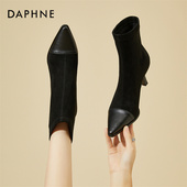 达芙妮黑色高跟小短靴女2025新款 秋冬季 高级感气质尖头弹力瘦瘦靴